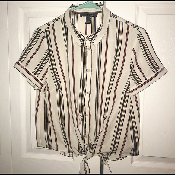 Forever 21 Tops - Forever 21 button up striped beige blouse